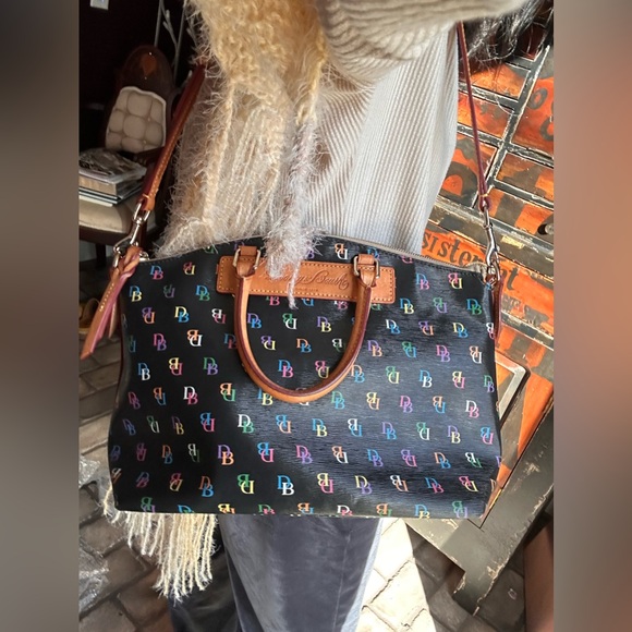 Dooney & Bourke Black Satchel Rainbow DB’s and Vacchetta Leather - Picture 14 of 16